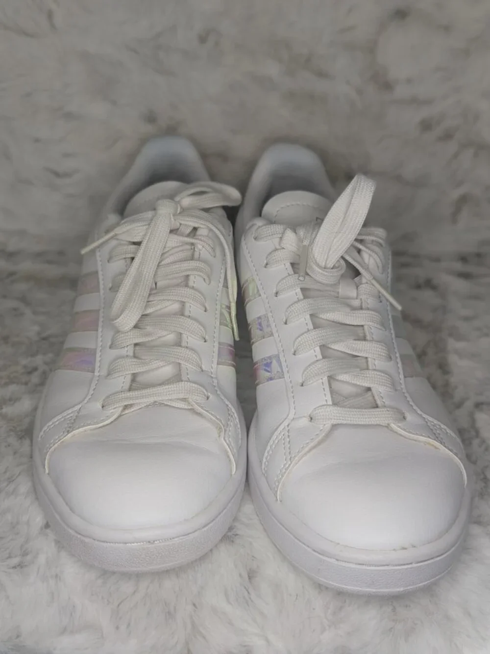 Adidas Grand Court Women's Size 8 White Holographic Iridescent Sneakers EUC